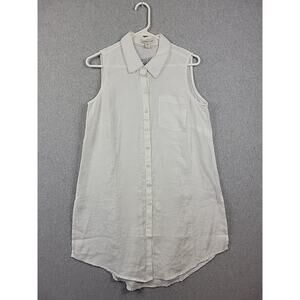 Coldwater Creek 100% Linen White Sleeveless Button Up Tunic Women's Petite Small